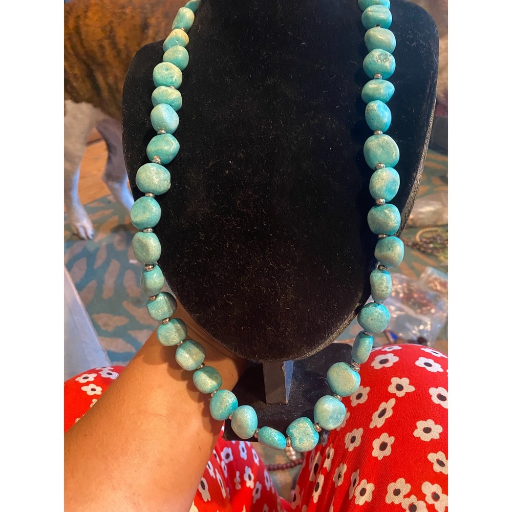 Vintage Large Nugget Turquoise Beaded Necklace Statement Southwestern Blue